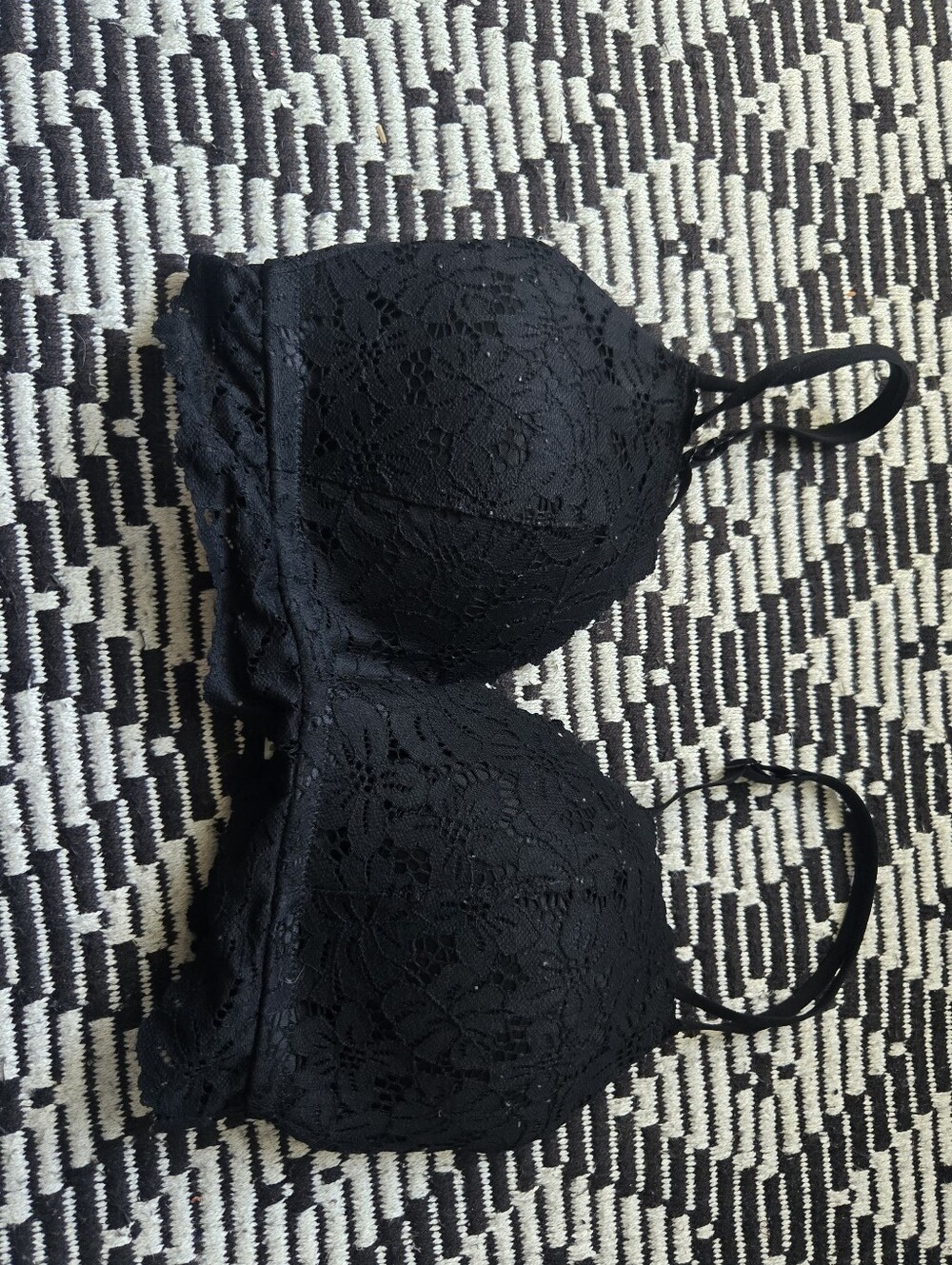 aerie Black Lace Padded Bra with Floral Overlay